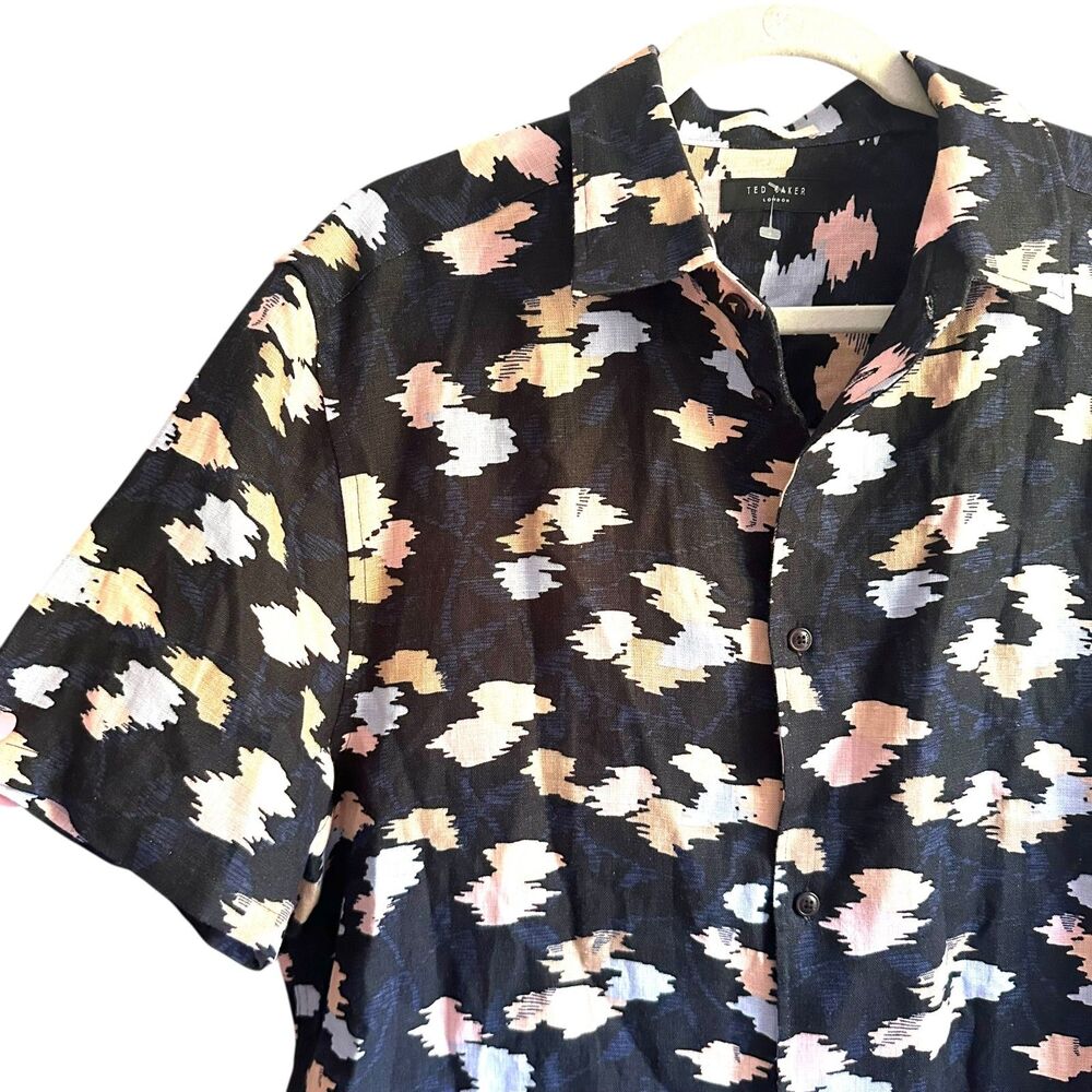 TED BAKER Hadrian Abstract Linen Button Down Large - Picture 4 of 5